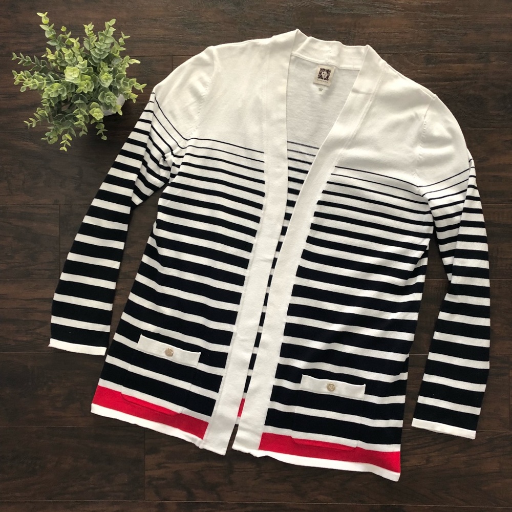 Anne Klein Black & Red Striped Cardigan